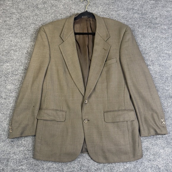 Vintage 80s Burberrys Wool Blazer Mens 44R Brown Plaid Sport Coat Made USA